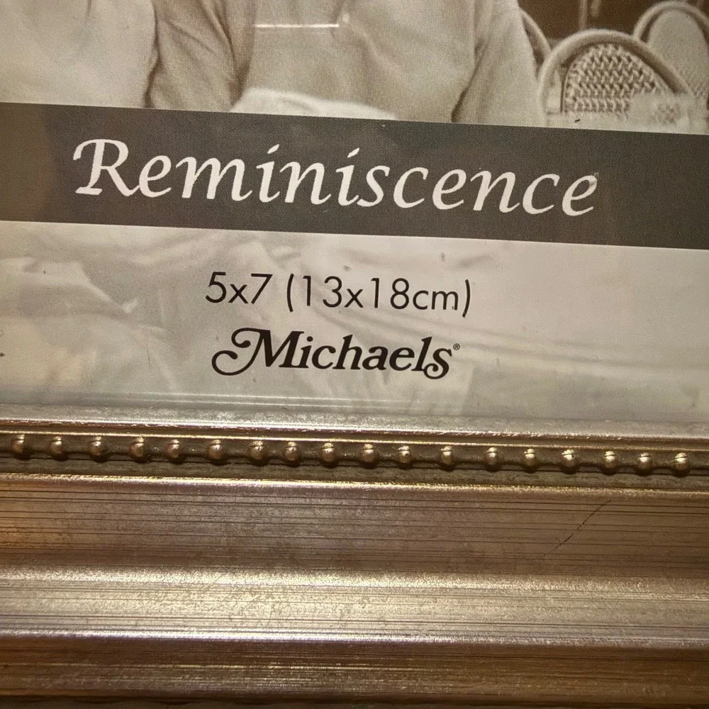 Set of 2 Michaels Reminiscence 5x7 Photo Frames Champagne Silver Beaded Trim